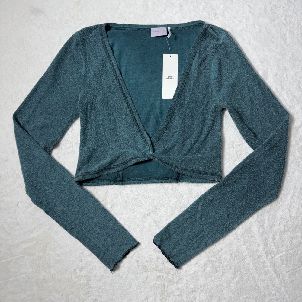 Out From Under Urban Outfitters Teal Twist Front Long Sleeve Crop Top Womens‎ M